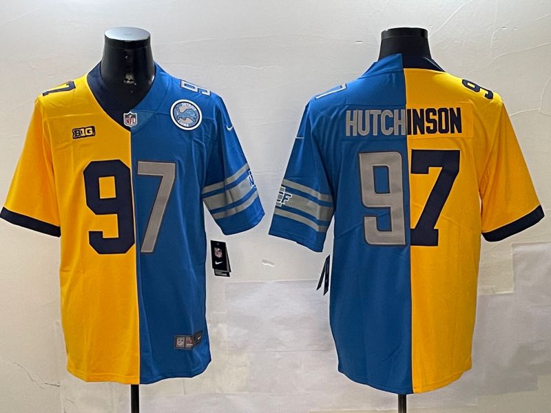 Men Detroit Lions #97 Hutchinson Blue yellow 2024 Nike Limited NFL Jersey style 2